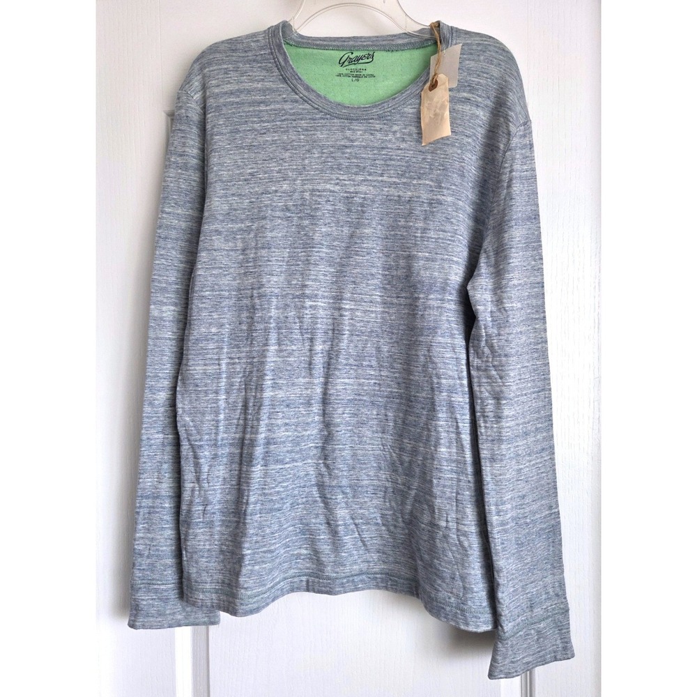 Grayers Blue Slub Double Layer Knit Long Sleeve Cotton T-Shirt Sz L NWT